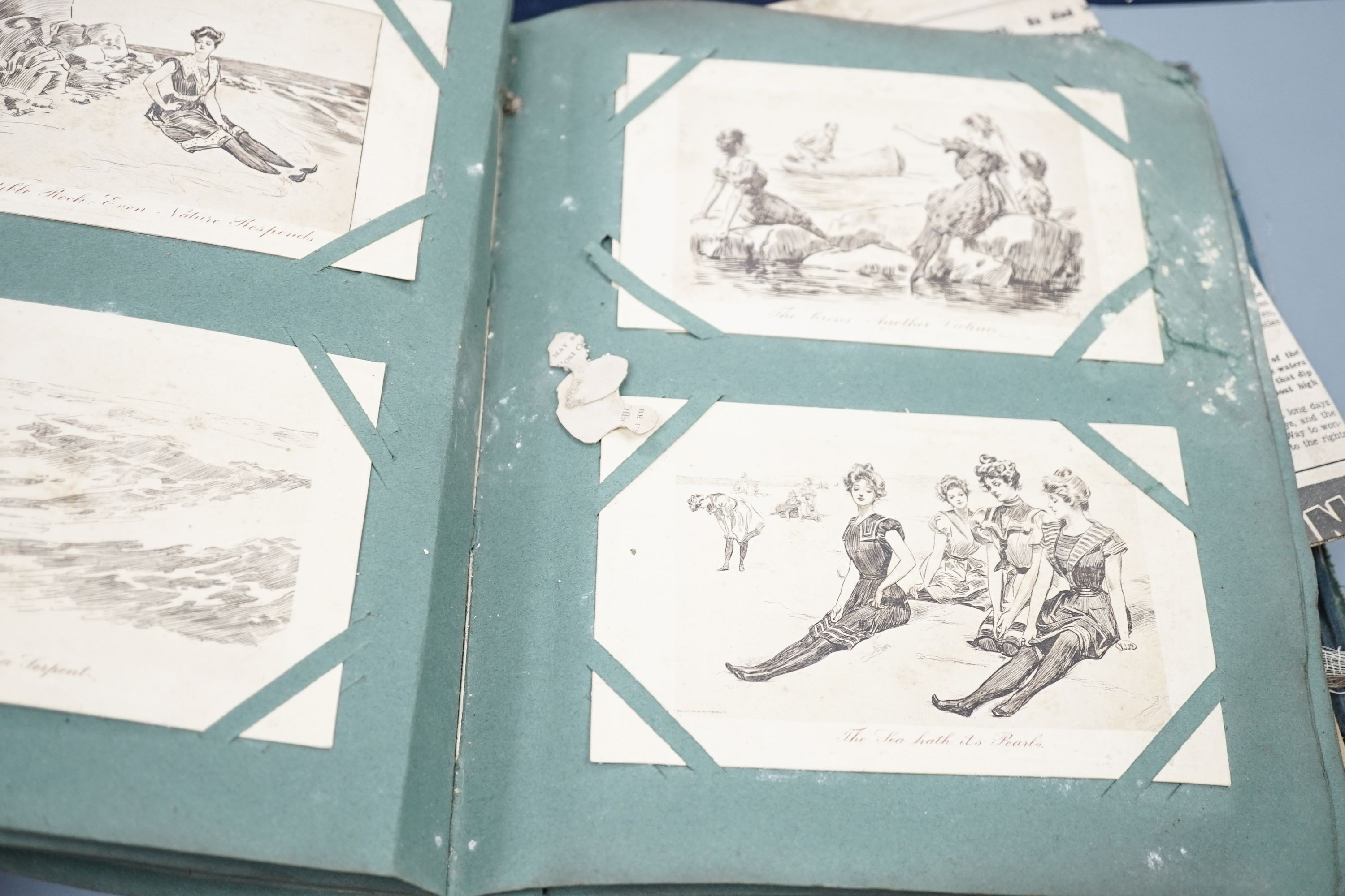 An album of Edwardian and later postcards and etchings including C Dana Gibson, pictorial Comedy, romantic etc